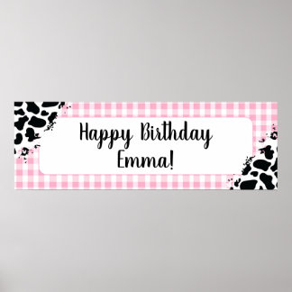 Póster Customizable Happy Birthday Banner Pink Gingham