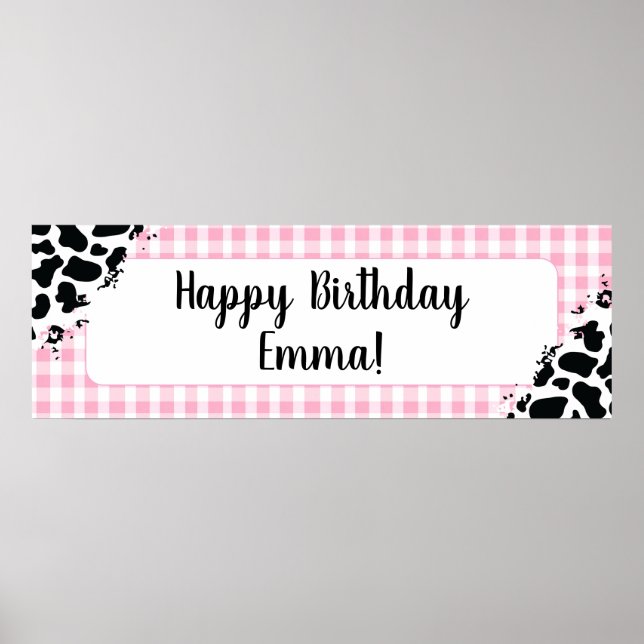 Póster Customizable Happy Birthday Banner Pink Gingham (Frente)