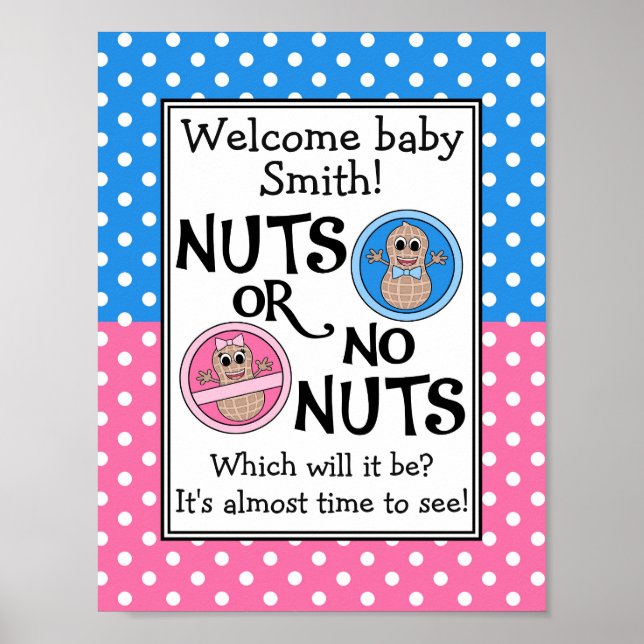 Póster Customizable Nuts or No Nuts gender reveal poster (Frente)