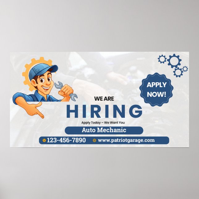 Póster Customize Generic Now Hiring Auto Mechanic  (Frente)