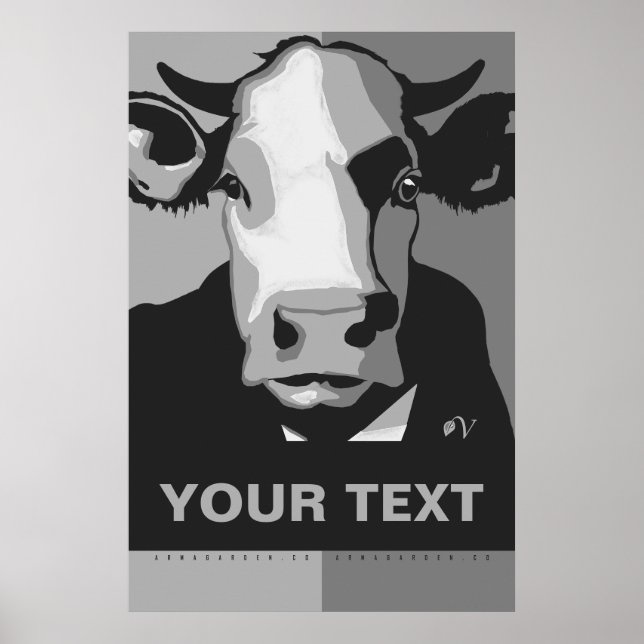 Póster CUSTOMIZE IT Black and White Pop Art Cow Poster (Frente)