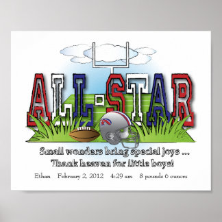Póster Customized Football All-Star Boys Room Wall Art