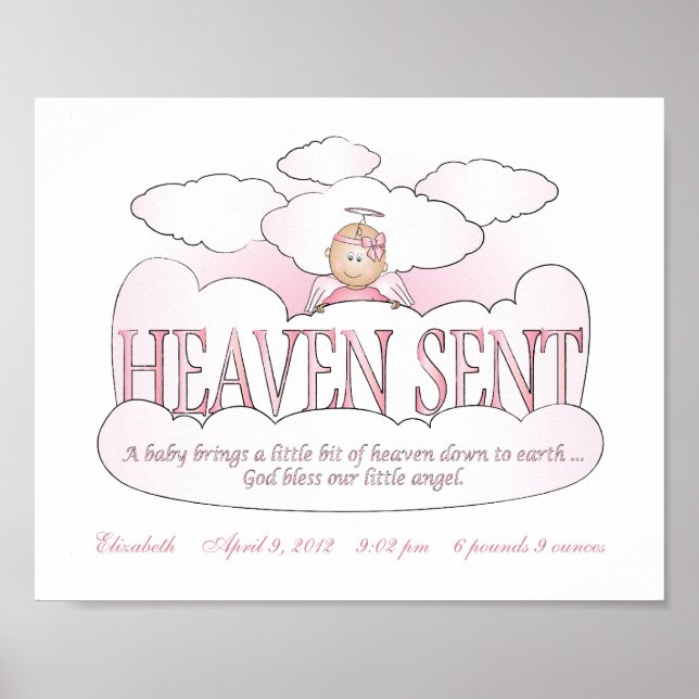 Póster Customized Heaven Sent Angel Girls Room Wall Art (Frente)
