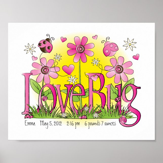Póster Customized Love Bug Lady Bug Girls Room Wall Art (Frente)