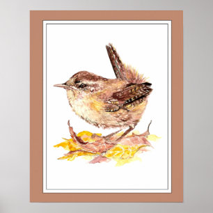 Póster Cuta acuarela pájaro de hierba, naturaleza, jardín