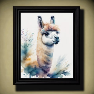 Póster Cuta acuarela pintura de una Llama 5:4