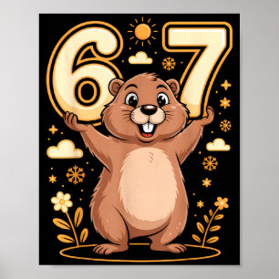Póster Cuta marmota sosteniendo 67 Camiseta divertida del