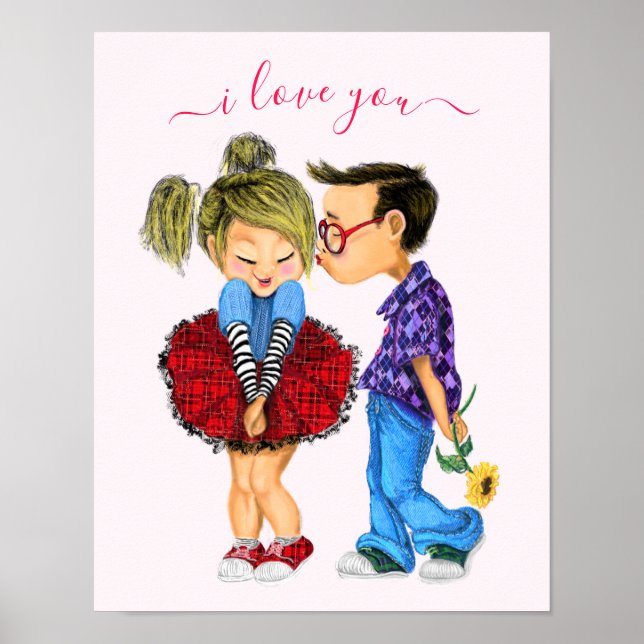 Póster Cuta Pareja Romántica - Amor - Te Amo - Beso (Frente)