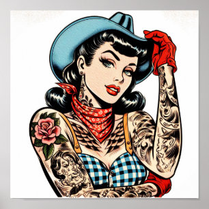 Póster Cuta Personalizado Tattoo Cowgirl
