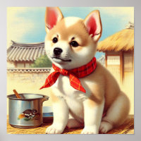 Cuta pintura coreana de perro jindo