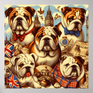 Póster Cuta pintura de Bulldog en inglés