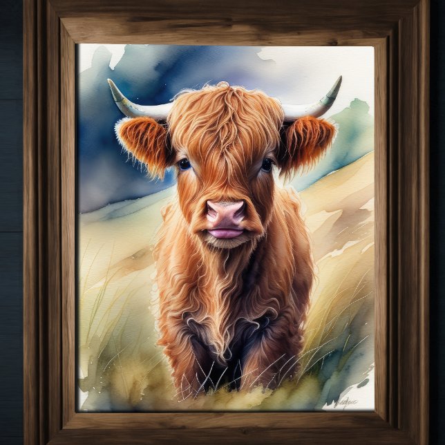 Póster Cuta pintura de color de agua de una vaca de la re (Subido por el creador)
