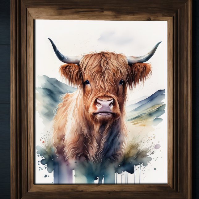 Póster Cuta pintura de color de agua de una vaca de la re (Subido por el creador)