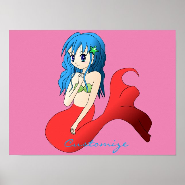 Póster Cuta sirena de cabello azul Thunder_Cove (Frente)