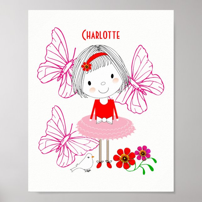 Póster Cuta y caprichosa mariposa femenina personalizada (Frente)