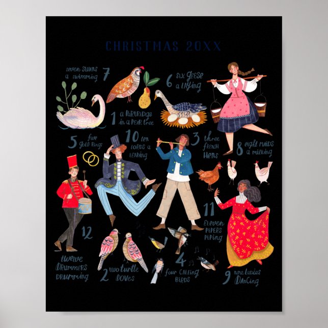 Póster Cute 12 Days Of Christmas Clic Traditional  (Frente)