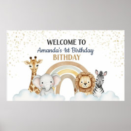 Póster Cute 1st Birthday Safari Animals Paper Poster
