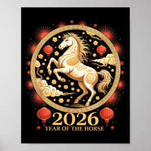 Póster Cute 2026 Año del Caballo Lunar Chica Zodiaco Cará