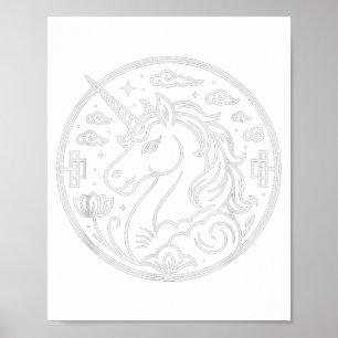 Póster Cute 2026 Unicornio Año del Caballo Fortuna Jinete