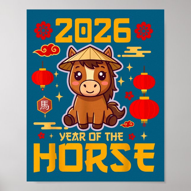 Póster Cute 2026 Year Of The Horse Happy Chinese New Year (Frente)