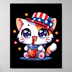 Póster Cute 4 De Julio Chicas De Camisetas De Gato Niños 