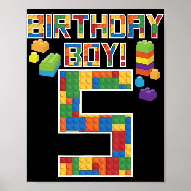 Póster Cute 5º regalo de cumpleaños edificio de bloques d (Frente)