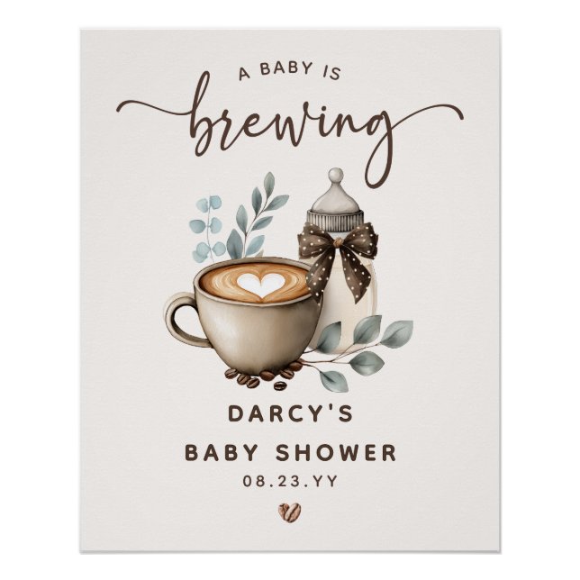 Póster Cute 'a Baby is Brewing' Coffee Baby Shower (Anverso)