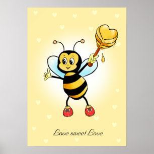 Póster Cute Abejorro Feliz & Panal con Corazones