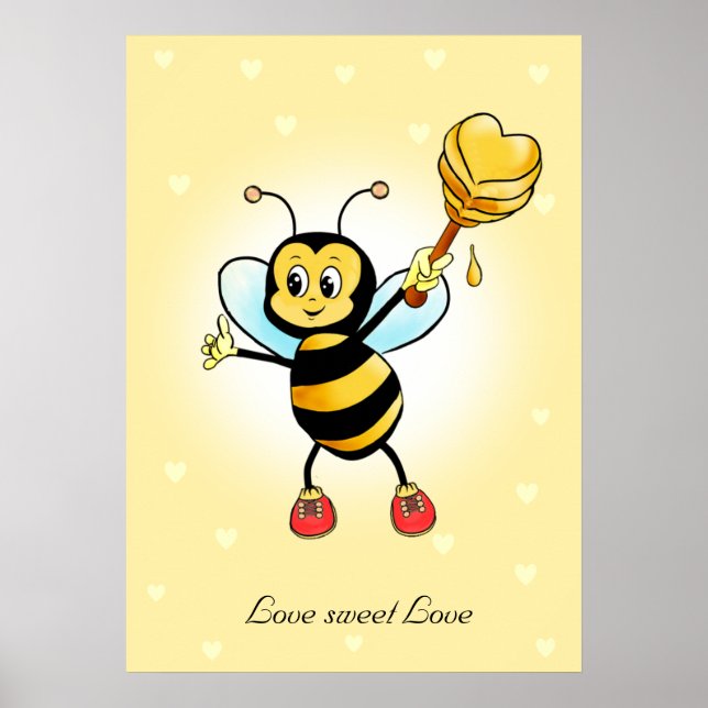 Póster Cute Abejorro Feliz & Panal con Corazones (Frente)
