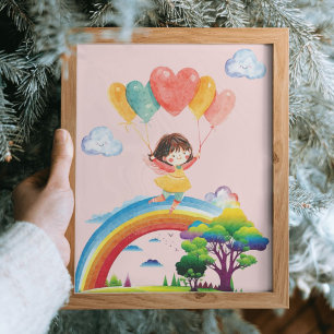Póster Cute acuarela Arcoiris Chica niños sala de guarder