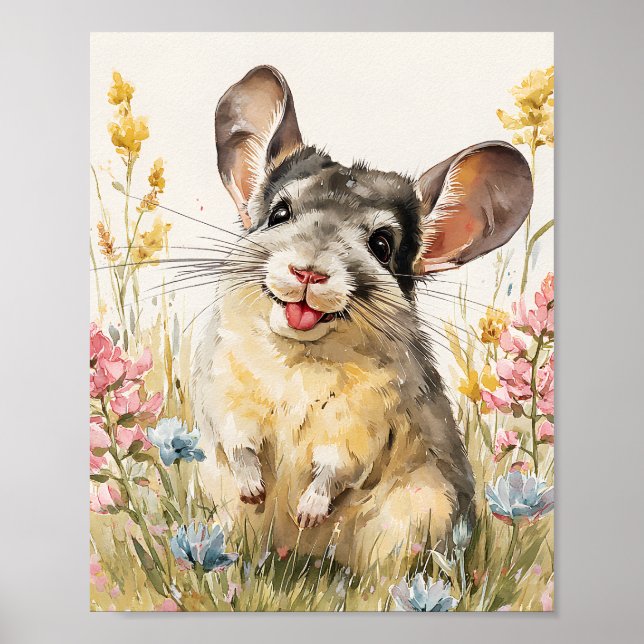Póster Cute acuarela Chinchilla Print - Funny Chinchill (Frente)