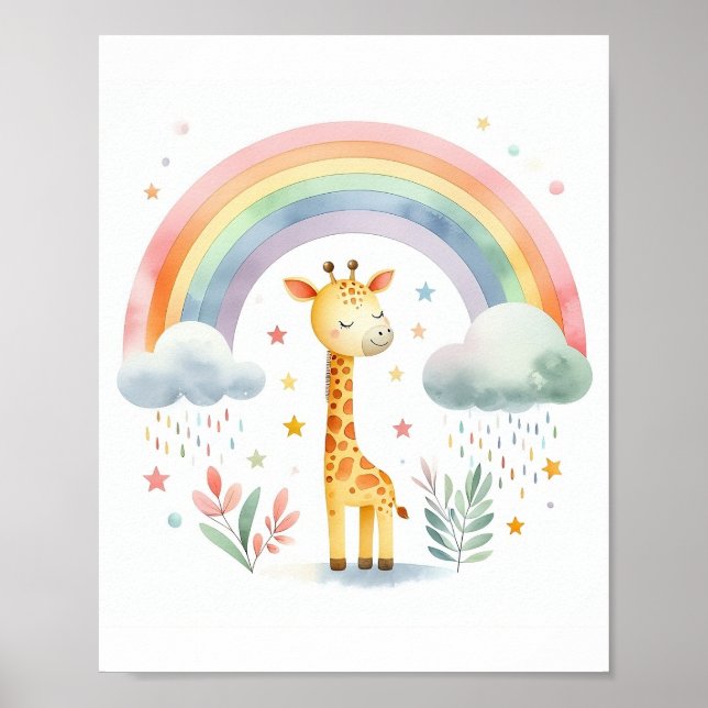 Póster Cute acuarela Giraffe (Frente)