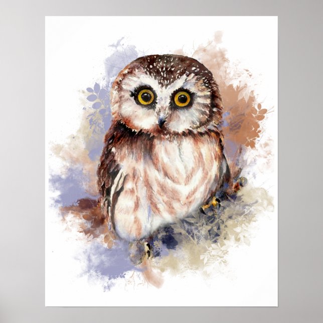 Póster Cute acuarela Owl Bird Naturaleza art (Frente)
