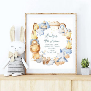 Póster Cute Adventure Baby Boy Birt Record Stats