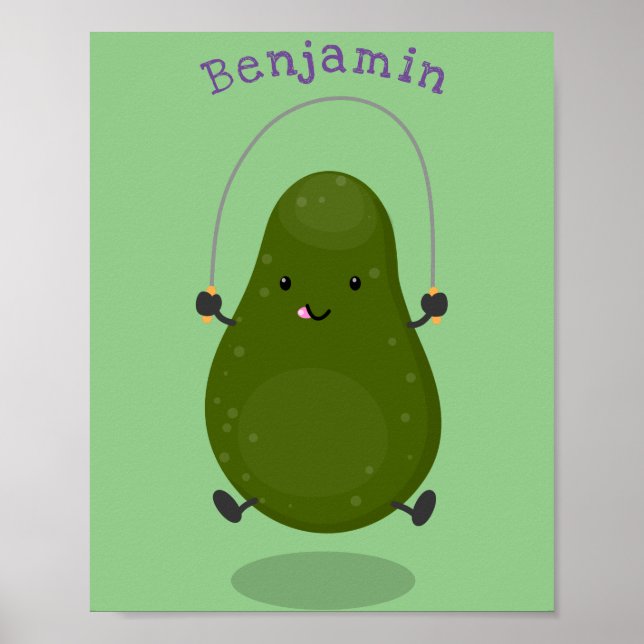 Póster Cute aguacate salto cuerda personalizado ilustraci (Frente)