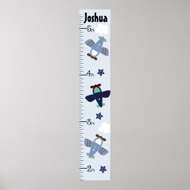 Póster Cute Airplane Growth Chart Manténgase a 8x44! (Frente)