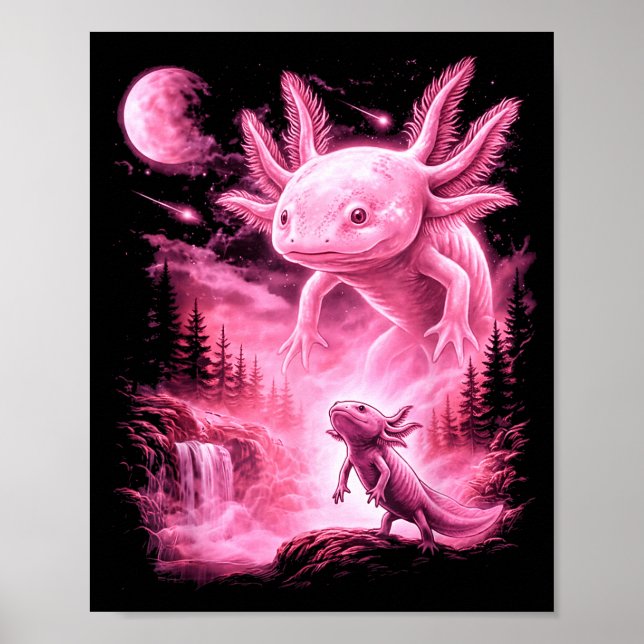 Póster Cute ajolote aullando a la luna meme místico (Frente)