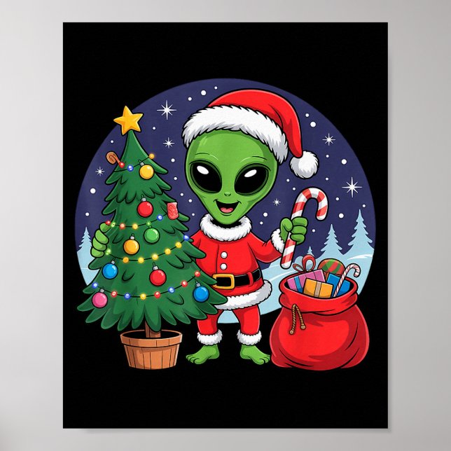 Póster Cute Alien Christmas Tree Lights Xmas Holidays Win (Frente)