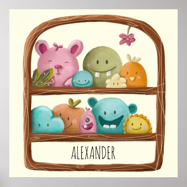 Póster Cute Alien Monster Toyos Personalizados Kids Room (Frente)