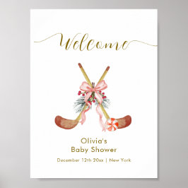 Póster Cute All Stars Bow Hockey Girl Baby Shower Welcome