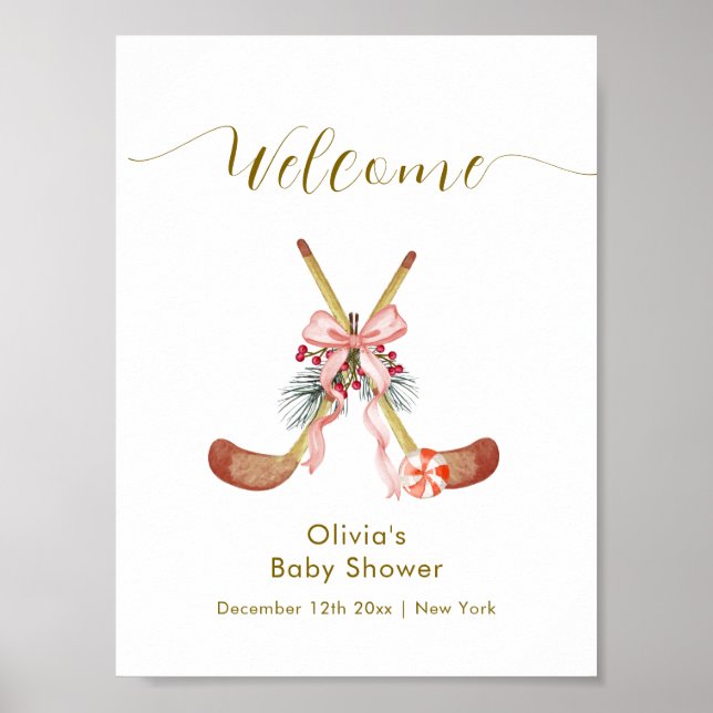 Póster Cute All Stars Bow Hockey Girl Baby Shower Welcome (Frente)