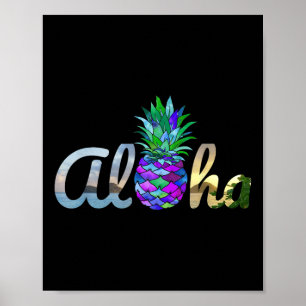 Póster Cute Aloha Hawaii Piña Sirenita Purple Beach L