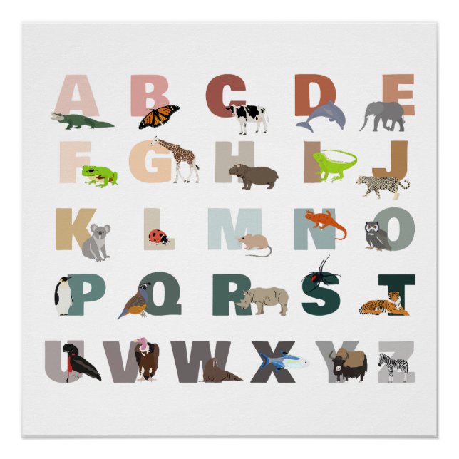 Póster Cute Alphabet ABC Animals Classroom Nursery (Anverso)