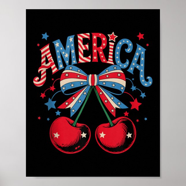 Póster Cute America Cherries Coquette Bow Cherry 4 De J (Frente)
