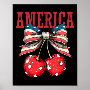 Póster Cute America Cherries Coquette Bow Funny Cherry 4t