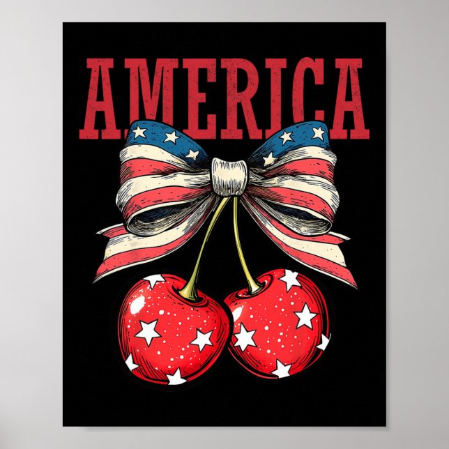 Póster Cute America Cherries Coquette Bow Funny Cherry 4t (Frente)