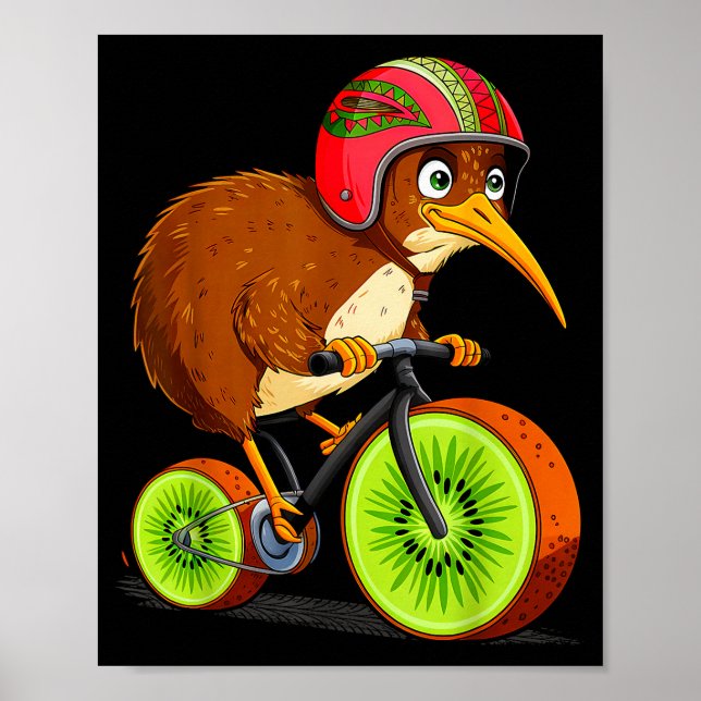 Póster Cute Animal Kiwi Cycling New Zealand  (Frente)