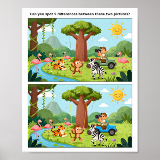 Póster Cute Animal Spot the Difference Poster for Kids