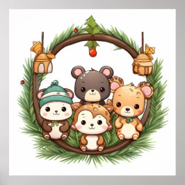 Póster Cute animals celebrating Christmas