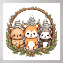 Póster Cute animals celebrating Christmas